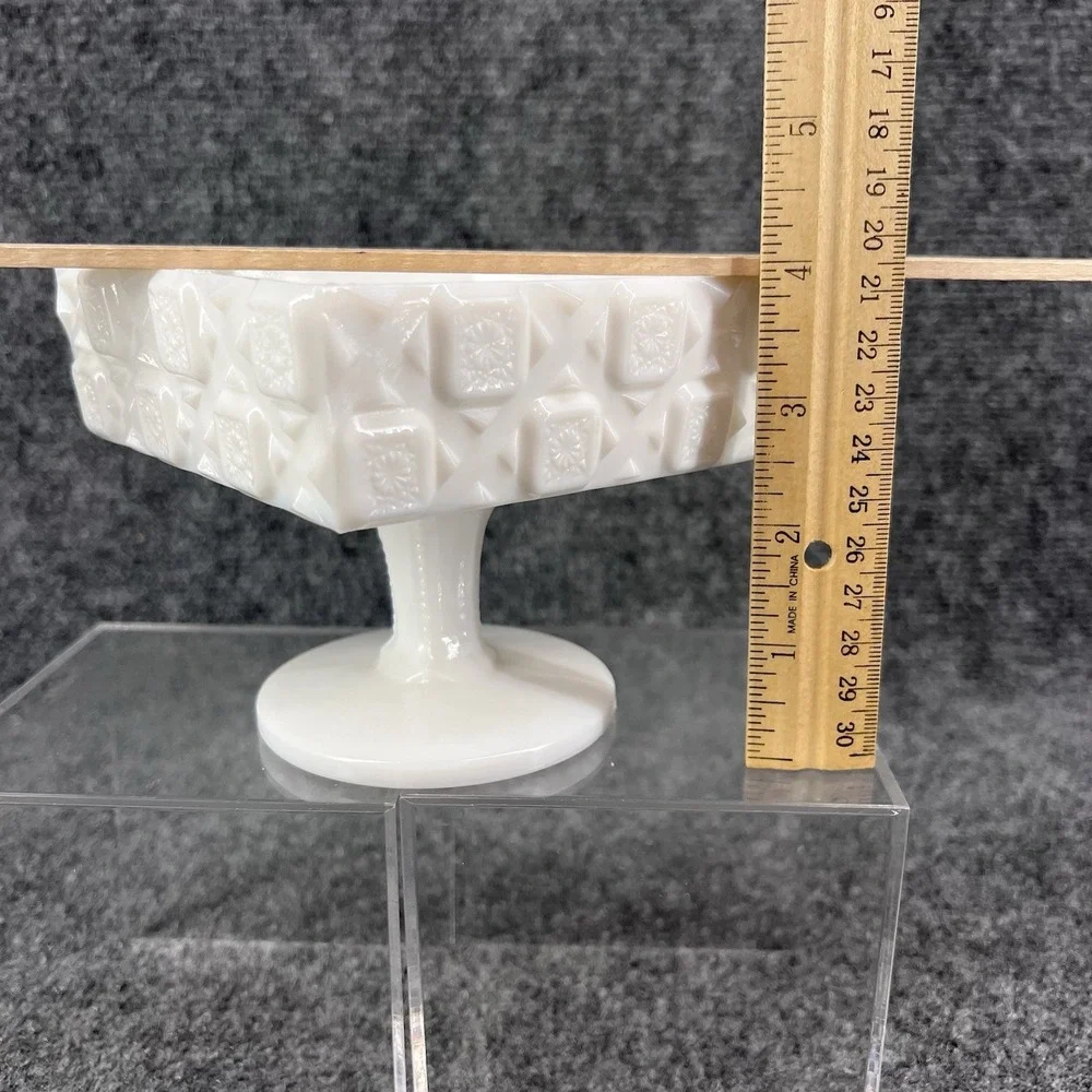 Westmoreland Old Quilt Milk Glass Footed Pedestal Candy Dish No Lid 4-1/8